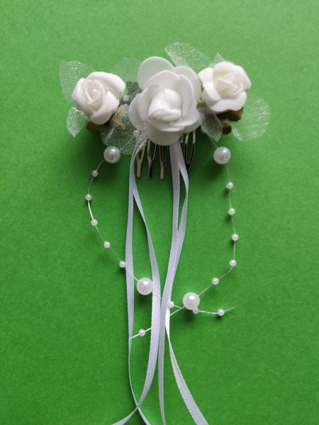 Haarkamm - Hinterkopfgesteck -Diadem - Farbe weiß - Kommunion Haargesteck